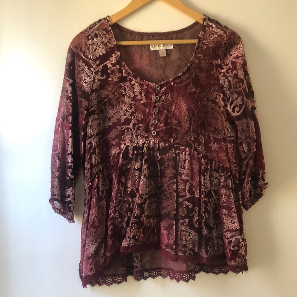 Knox Rose sheer maroon blouse